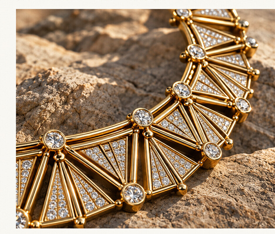 Detail of the Solar Heirloom collar showing repeated gold modules