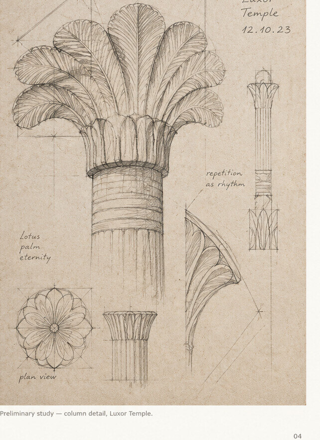 Pencil study of a lotus column, a reference for radial geometry